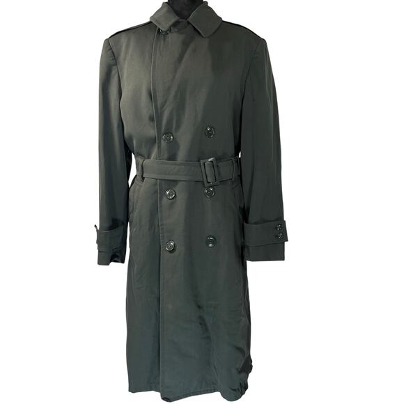 Vintage 70s Men's 44 Wool Army Green Coat with Removable Liner - Picture 3 of 11